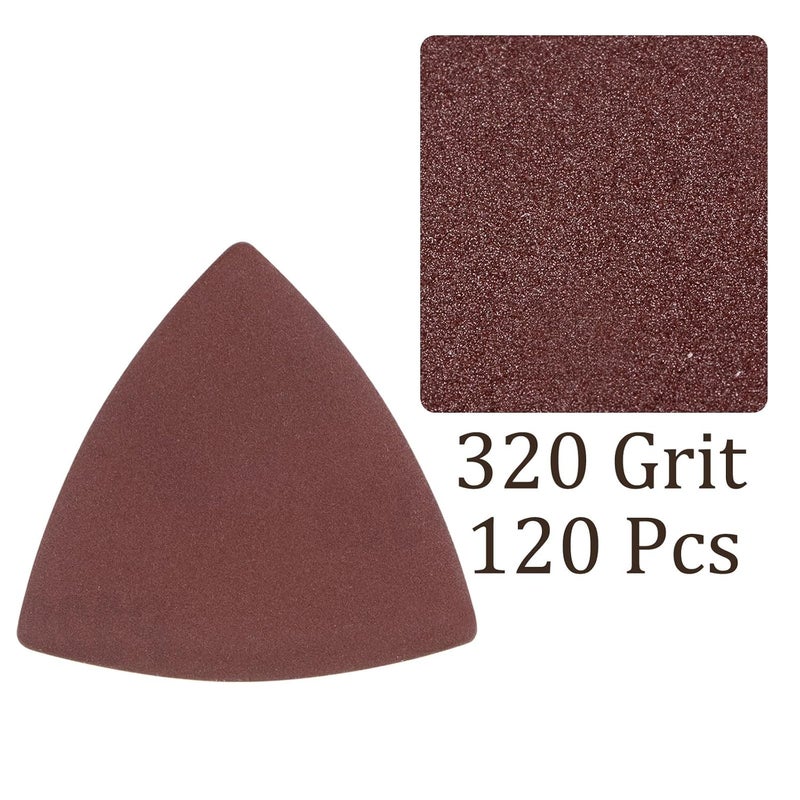 Kozelo 120pcs Mouse Sander Detail Sandpaper - [ 320 Grit, 3-1/8" ] Triangle Hook and Loop Assorted Sanding Pads Sheet for Wood Furniture Polishing Use | Aluminum Oxide Sandpaper - Image 4